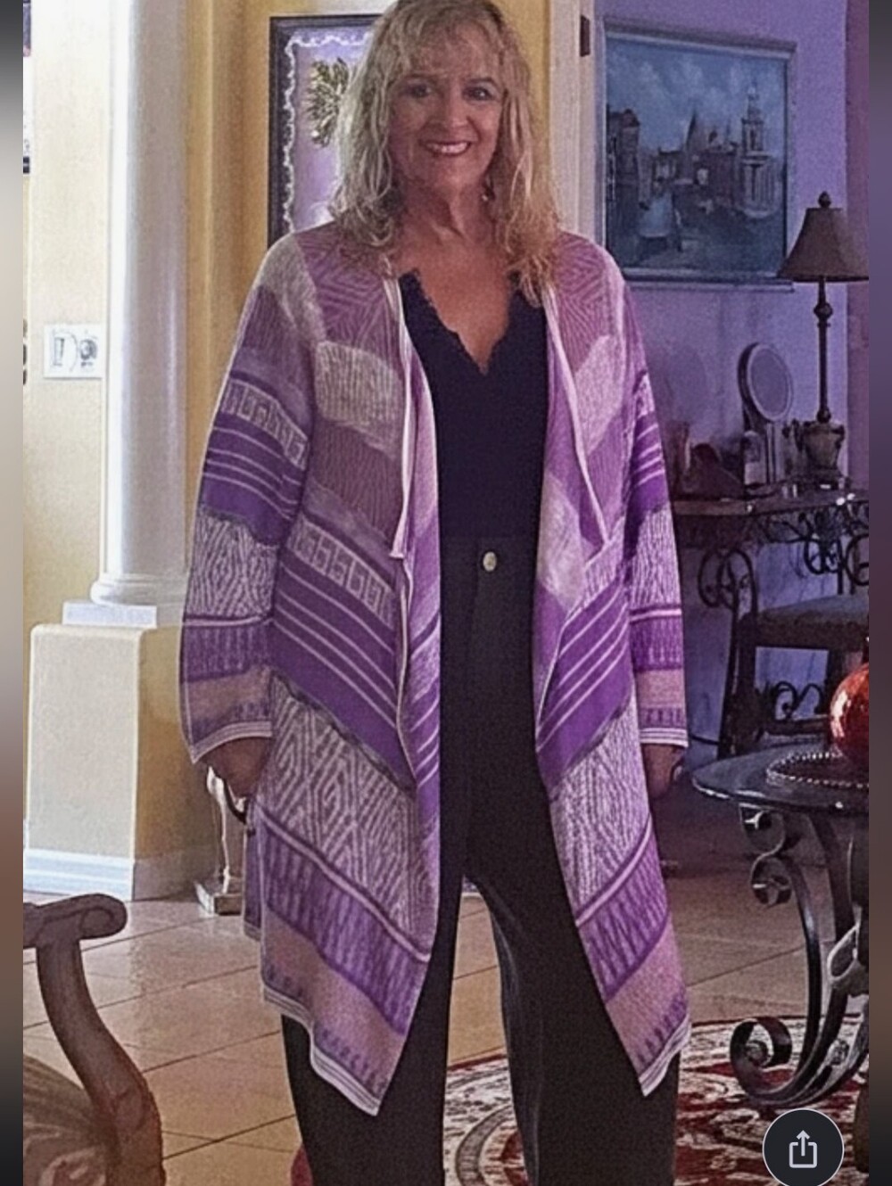 Cardigan by CJ Banks Lightweight purple & white size X striped💐Asymmetrical💐